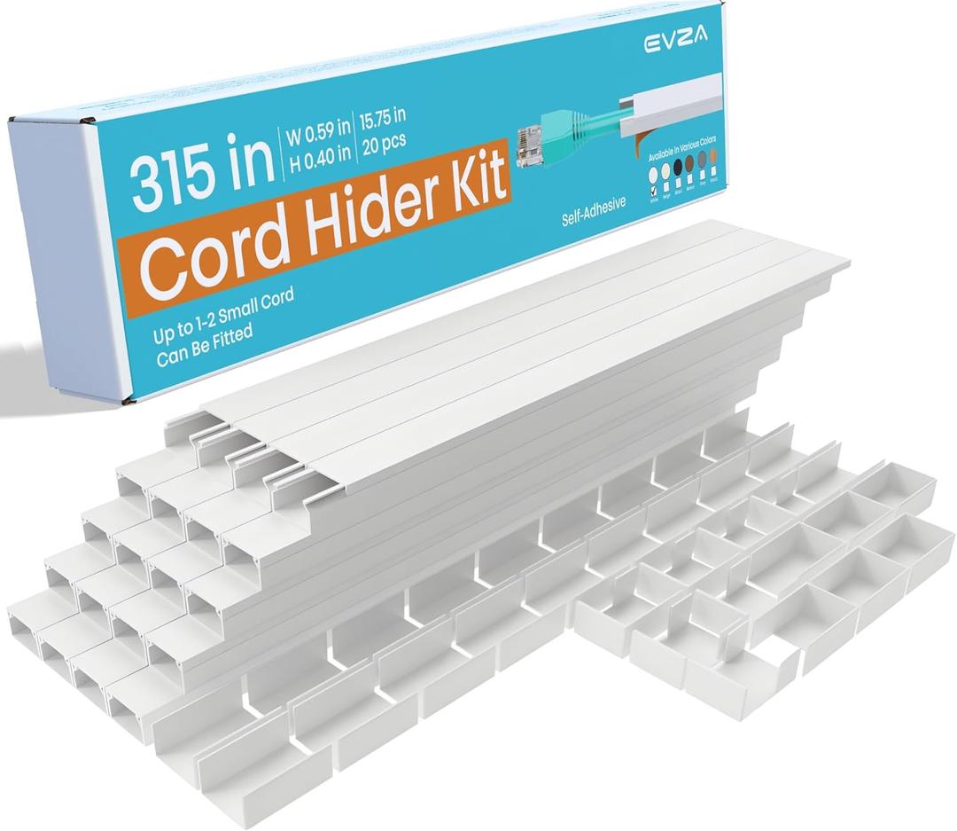 One Cord Channel Cable Concealer - 315in One-Cord Cover for Wall, Mini Wire Hider for 1-2 Wires, Paintable Electric Cable Cover for Outside, Wall Mount TV Cord Hider (White)