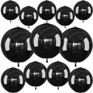 12Pcs Black Round Foil Balloons, 22" 15" 10" Metallic Black 4D Ball Balloons for Birthday Graduation Christmas New Year Eve Halloween Party Backdrop Decorations
