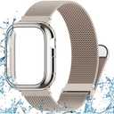 Waterproof Stainless Steel Milanese Band with Case Compatible for Apple Watch 38mm 40mm 41mm 42mm 44mm 45mm 46mm 49mm Women/Men,Magnetic Strap for iWatch Series 11 10 9 8 7 6 5 4 3 2 1 SE SE3 Ultra2/3 (Starlight)