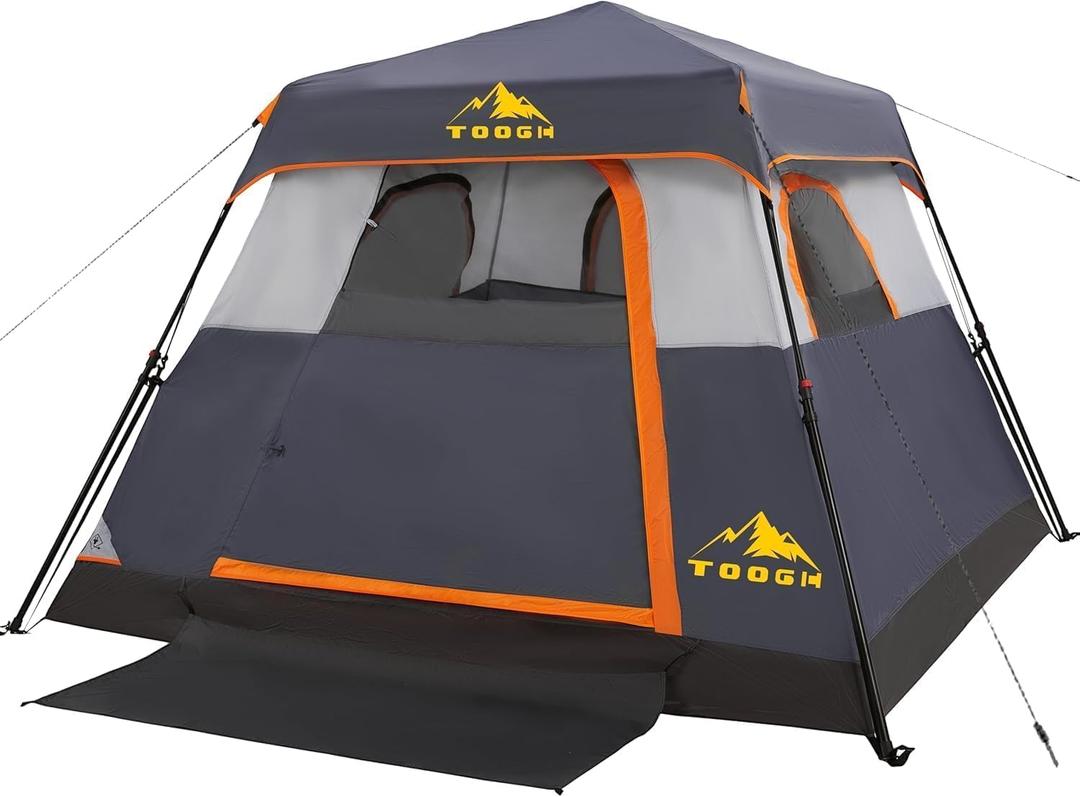 3/4 Person Camping Tent with 1 Door, 4 Windows, and Upgraded Ventilation– Instant Setup, Waterproof, 8'x 8'x 67''Oxford Fabric Floor Pop Up in 60 Seconds Includes Rainfly and Backpack