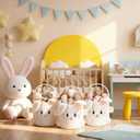 Mimorou 3 Pack Easter Basket Soft Plush Bunny Sherpa Personalized Bucket with Rabbit Ears Decorative Bow Large Bunny Tote Bags Ideal for Egg Hunt, Party Favors(White)