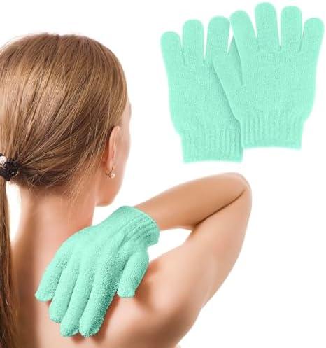 MOLOPPO 2 PCS Exfoliating Glove, Scrub Gloves Exfoliating, loofah, Body Exfoliator, Bath Gloves（Cyan）