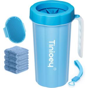 Paw Cleaner with Handle for Large Dogs and Pets | Foot Washer to Clean Muddy Dog Paws (Large with Handle, Blue)