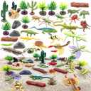 Qiandier Desert Reptiles Animals Figurines Set Model Trees Kit Tree Cactuses Lizard Snake Insects Toys Playset for Kids Birthday Party Favors School Projects Desktop Decoration