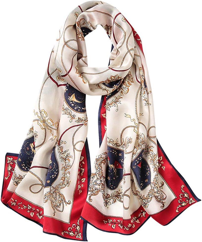 ANDANTINO 100% Mulberry Silk Long Scarf for Women Large Shawls for Headscarf and Neck- Oblong Hair Wraps with Gift Packed (1-red&navy-carriage)