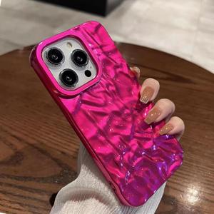 Compatible with iPhone 16 Pro Case Plating 3D Electroplate Design Cute Hot Pink for Girls Women Cool Luxury Fashion Girly Slim Soft Protective Phone Case