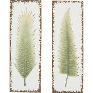 Deco 79 Metal Leaf Home Wall Decor Wall Sculpture, Set of 2 Wall Art 13"W, 36"H, White