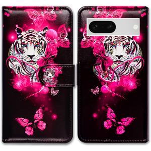 Case for Pixel 7a,White Tiger Butterfly Leather Flip Phone Case Wallet Cover with Card Slot Holder Kickstand for Google Pixel 7a
