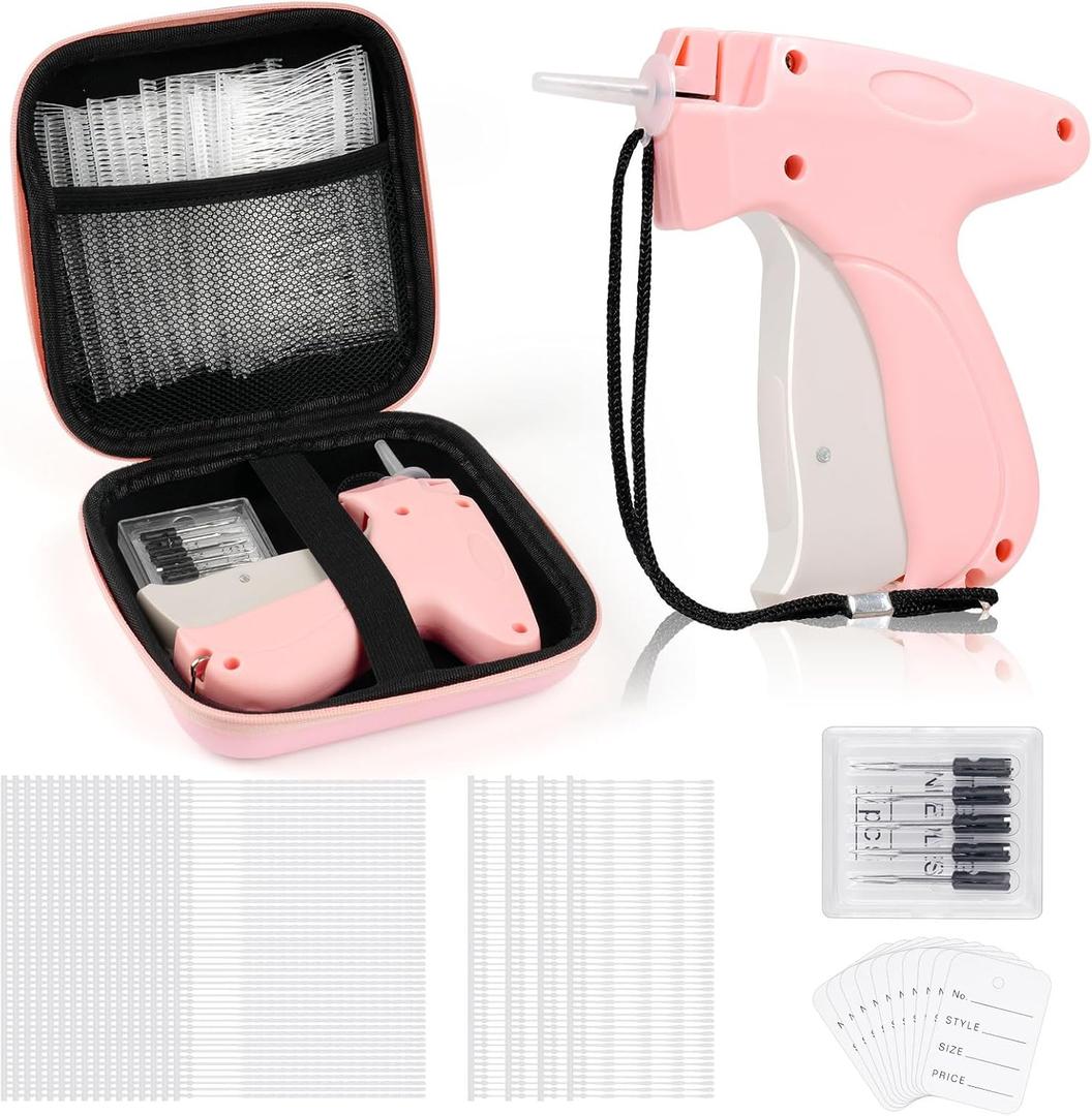 BEVTEE Price Tagging Guns for Clothes (Not Stitch Gun), Retail Price Tag Attacher Guns for Clothing, Includes 5 Needles, 1120 Barbs Fasteners-0.98'' and 1.96'', 50Pcs Price Tags, 1 Hard EVA Bag(Pink)