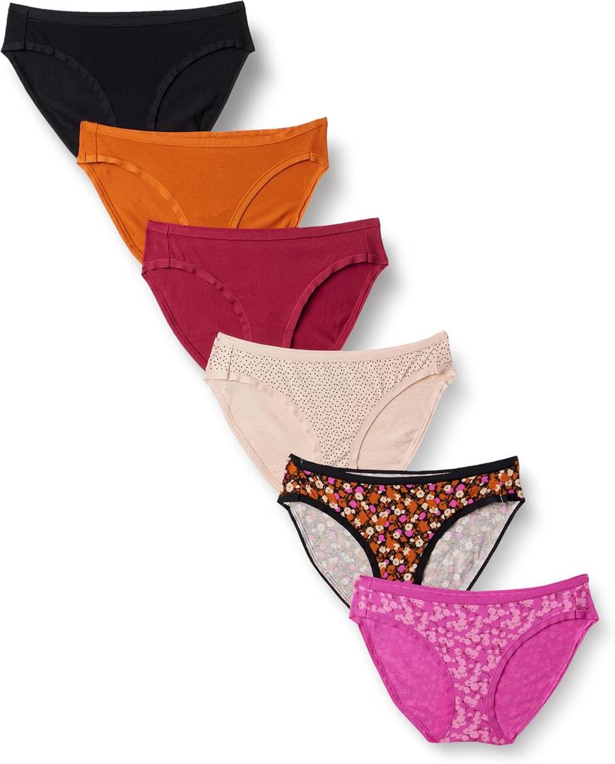 Amazon Essentials Women's Breathable Cotton Bikini Brief Underwear with Full Coverage, Multipacks (Dots/Floral/Multicolor)