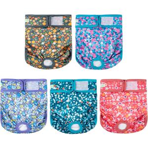 wegreeco Female Dog Diapers, Washable Reusable Pet Puppy Doggie Diapers for Small Medium Large Female Dogs in Heat Period, Doggy Period Panties Medium, Small Floral Pattern (Medium (Pack of 5))