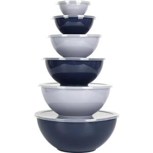 BoxedHome BPA Free Plastic Round Mixing Bowl with Lids, 12 Pack Nesting Bowls with Lids Set, Microwave and Dishwasher Safe Prep & Serving Bowls Great for Mixing, Baking, Serving (Haze Blue, 12pcs)