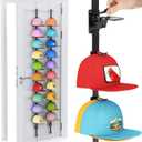AXU Hat Rack for Door, Hat Organizer for Baseball Caps, Over the Door Hat Storage Organizer - Holds 20-40 Caps | Black, 2 Straps