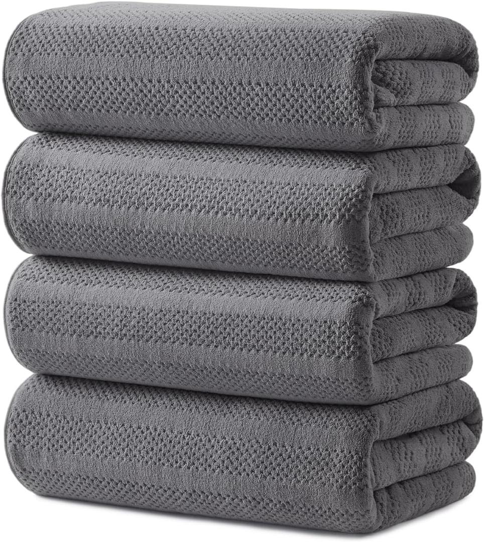 ecolook 4 Pack Microfiber Bath Towels, 31 x 63 inches Extra Large Bath Towel Set, Super Soft Highly Absorbent Bath Towels Set of 4, Quick Dry Lightweight Bathroom Towels for Spa, Pool, Gym, Dark Gray