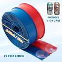 15 Ft Flexible Race Track for Kids with 2 Toy Cars, Safe US-Certified PVC Car Track Withstands Repeated Bending, Compatible with 1/64 Scale Model Cars and Powerful Suction Cups for Indoor and Outdoor