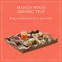 Mela Artisans 16 x 12 x 2.5 Mango Wood Serving Tray with Handles Ottoman Scalloped White Burnt Large Handcrafted Wooden Serving Board for Breakfast, Coffee & Home Dcor