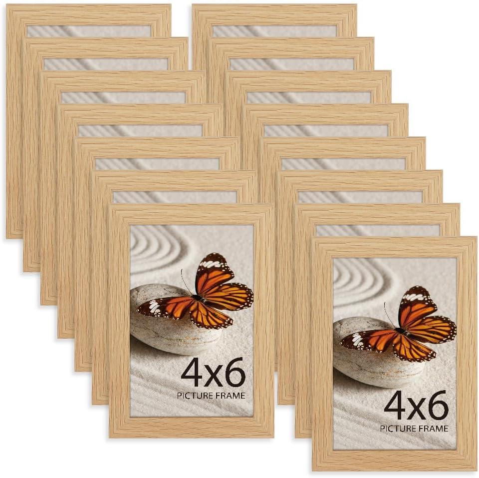 Memory Island 4x6 Photo Frames for Wall and Tabletop Display, 4 by 6 Natural Wood Grain Picture Frames with HD Plexiglass, Set of 15 4x6", Natural Wood Grain