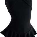 Milumia Women's Sexy Ring Decor Halter Top Sleeveless Ruffle Hem Summer Casual Cami Tops (Black, S)