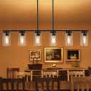 Dining Room Light Fixture Island Lights for Kitchen 6 Light Kitchen Island Light Fixtures Farmhouse Dining Room Light Linear Black Chandeliers for Dining Room Modern Black Pendant Light, Black-43inches