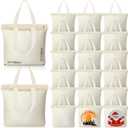 Silkfly 20 Pcs Extra Large Canvas Tote Bags Bulk 19.7x15.8'' Blank Cotton Canvas Bag with Zipper Handles Reusable Plain Grocery Makeup Handbag for DIY(Beige)