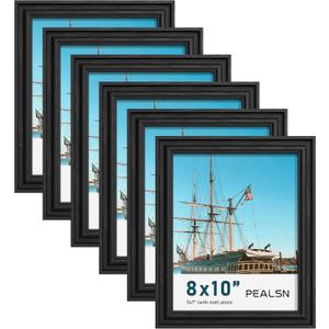 PEALSN 8x10 Picture Frame Set of 6, Display Pictures 5 x 7 with Mat or 8 x 10 without Mat, Wall Gallery Photo Frames for Wall Mounting or Tabletop Display, Black Woodgrain
