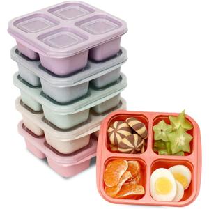 6 Pack Meal Prep Containers, 4 Compartment Bento Snack Boxes, Reusable Divided Lunch Box Containers for Adults, Kids, Toddlers, Travel, Work, School