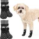 SCENEREAL Anti Slip Dog Socks to Prevent Licking Paws, Dog Shoes for Hot/Cold Pavement, Paw Protector Traction Control on Hardwood Floor, Dog Shoes Booties for Puppy Small Medium Large Senior Dogs (XS(Pack of 4), Classic Style-Black)