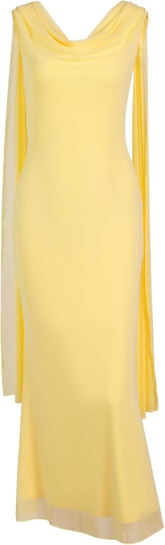 Parthea Women's Summer Formal Wedding Guest Dresses Sleeveless Backless Long Elegant Evening Party Maxi Bodycon Dress (L, Yellow)
