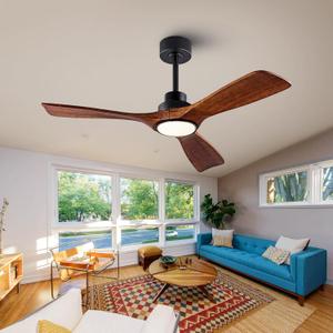 42" Wood Ceiling Fan with Lights Remote Control,Quiet DC Motor 3 Blade Ceiling Fans for Patio Living Room, Bedroom, Office,Indoor Outdoor(Black+Dark Walnut)