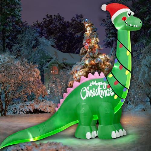 SIKADEER 10FT Giant Christmas Inflatable Dinosaur Decorations, IP68 Waterproof Fan Blow up flatables Outdoor Xmas Decor with Built-in White LED Lights for Holiday, Lawn, Party, Garden