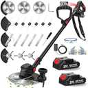 21V Cordless Weed Wacker Lawn Edger, 4.6lbs Lightweight Battery Powered String Trimmer, 4-in-1 Brush Cutter with Metal Blades, Wire Brush & Guide Wheel for Garden Edging (2 Batteries, 2.0Ah)