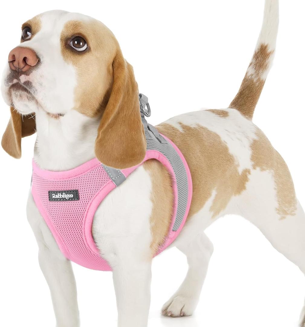 rabbitgoo Dog Harness, Step-in Easy On Soft Light Puppy Vest with Breathable Mesh for Walking, Safe Reflective Pet Harness for Small Sized Dogs, Pink & Gray M