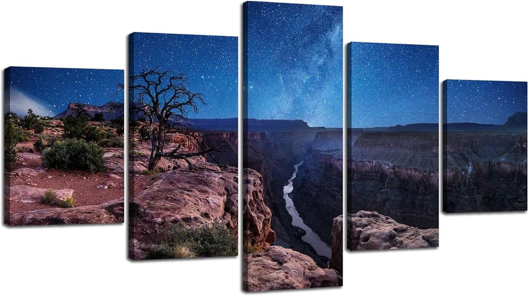 Grand Canyon National Park Wall Art Arizona Art Wall Decor Picture Canvas Print Bright Starry Sky Poster Nature Landscape Painting Frame Home Living Room Bedroom Decoration(60''Wx32''H) (60Lx 32W-11)