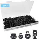 40Pcs Cord Lock, Plastic Cord Locks for Drawstrings, Black Spring Toggle Stopper with 4 Sizes, Elastic Cord Adjuster Shoelace Fastener Lock for Drawstring, Paracord, Shoelaces, Clothing and Bags