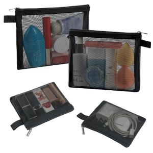 4 Pack Mini Cosmetic Bags for Lipsticks, Small Mesh Makeup Bag with Zipper for Home Office Purse Multipurpose Nylon Bag (Black)