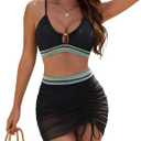 BMJL Womens High Waisted Bikini Sets Mesh Swim Skirt Tummy Control Swimsuits Color Block Bathing Suit 2025 (Large, Black)