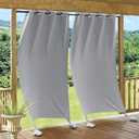 RYB HOME Windproof Outdoor Curtains with Weighted Bags, Extra Long Waterproof Curtain Weather Resist Sun Blocking for Patio Balcony Area Camper, 52 Width x 108 Length 2 Panels Set, Silver Grey