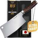 Cutluxe Meat Cleaver Knife  Ultra Sharp 7" Meat Cleaver, Butcher Knife, High Carbon Stainless Steel Blade, Full Tang Pakkawood Handle  Shinobi Series (Brown)