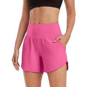 G4Free Workout Shorts Women Breathable Lightweight Casual Shorts High Waist Loose Running Woven Short Pants with Pockets(Rosy Pink,S)