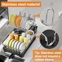 Dish Drying Rack Kitchen 2-Tier 304 Stainless Steel Dish Racks for Kitchen Counter,Dish Strainer with Adjustable Draining Tray,Drying Rack with Water Cup Hook & Cutlery Holder,Black