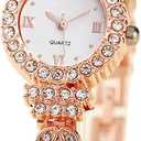 Womens Diamond Watch with Diamond Studded Bracelet Sparkling Round Dial Luxury Quartz Dress and Everyday Wristwatch Elegant Gift