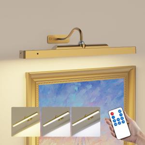 Wireless Picture Light Battery Operated, 1Pack Remote Control Painting Light with Timer, 13Hrs Service Life Art Display Light for Picture Frame Artworking Portrait, Poster, Photo, Mirror -Brass