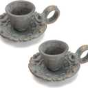 NIKKY HOME Mini Taper Candle Holders Set of 2, Rustic Metal Candlestick for Table Centerpieces, Wedding Decor and Dinner Party, Blue