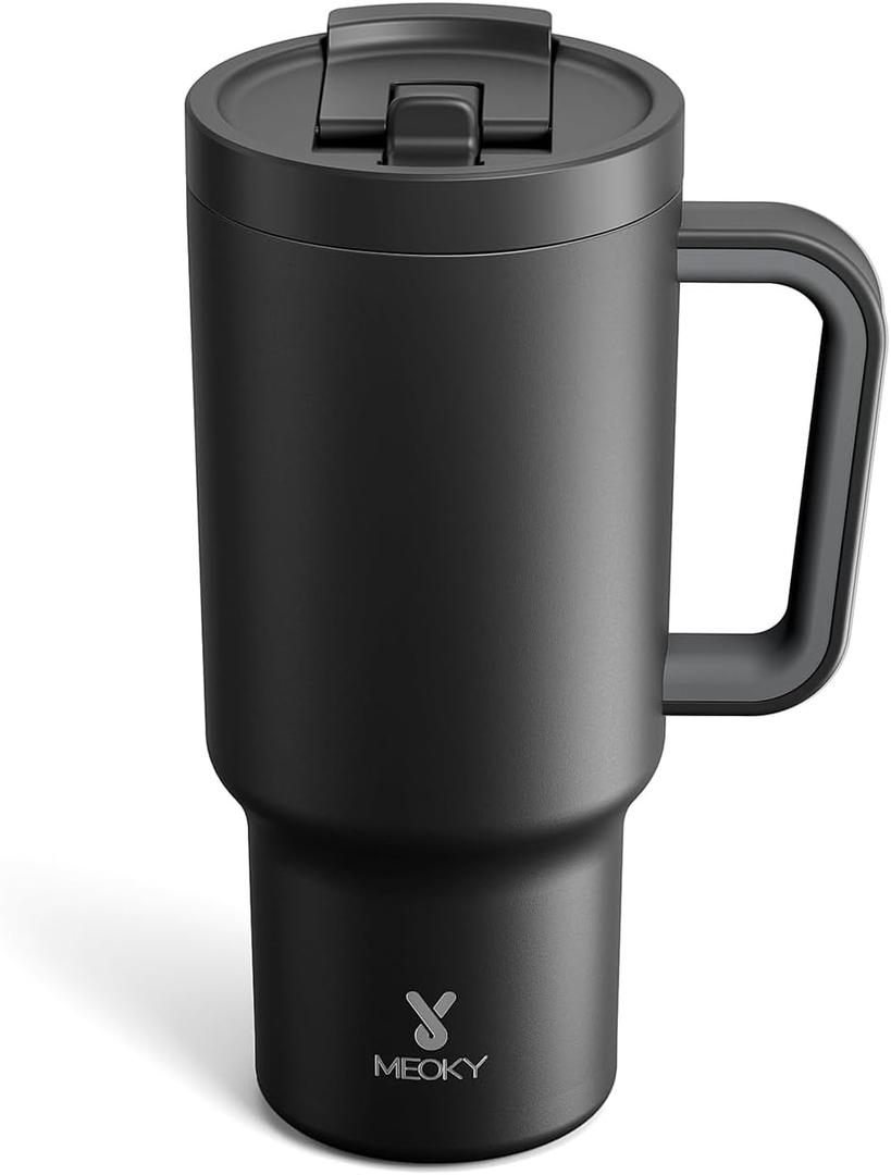 Meoky 32 oz Tumbler with Handle and Flip Straw, 100% Leakproof Tumbler with Lid and Straw, Stainless Steel Insulated Cup, Cupholder Friendly, Keeps Cold for 24 Hours (Night)