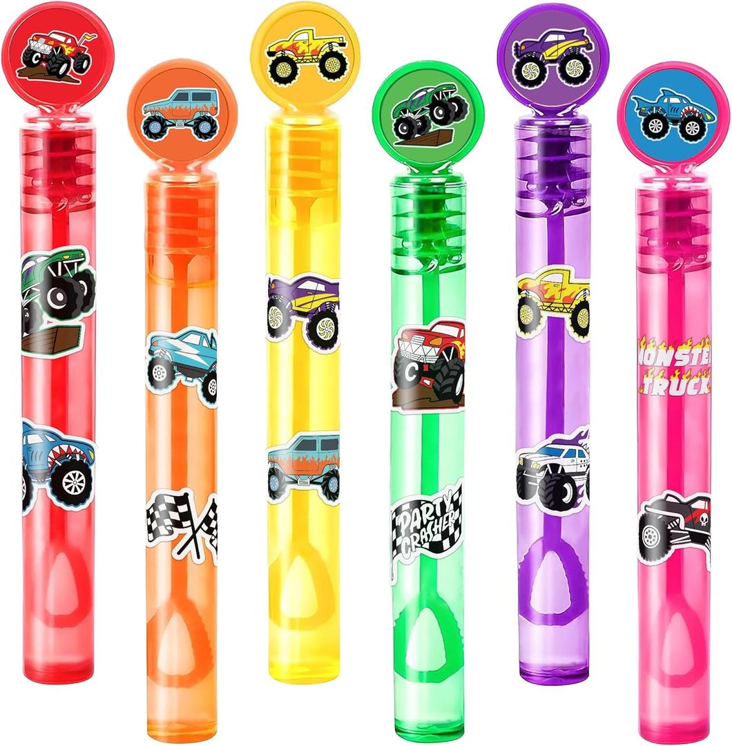 Monster Truck Party Favors for Kids 24PCS Truck-Themed Mini Bubble Wands, Great for Birthday Supplies, Piata Fillers, Goodie Bags & Classroom Rewards