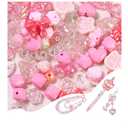 45-60PCS Large Acrylic Pink Glitter Assorted Beads for Bracelet Making UV Plating Focal Beads for Pens Flower Bow Bear Heart Star Pastel Chunky Cute Bead for DIY Jewelry Necklace Keychain Phone Charm