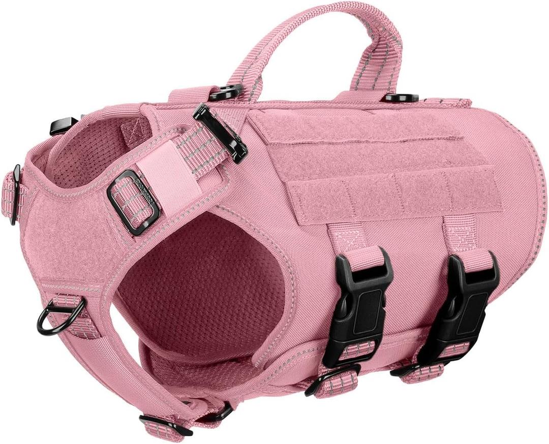 ICEFANG GN3 Tactical Dog Harness for X-Small Dogs, 6X Quick-Release Buckles,Dog Molle Vest with Handle,3/4 Body, Hook and Loop Panel for ID Patch,No Pulling Front Clip (XS (Chest: 17"-23"), Pink)