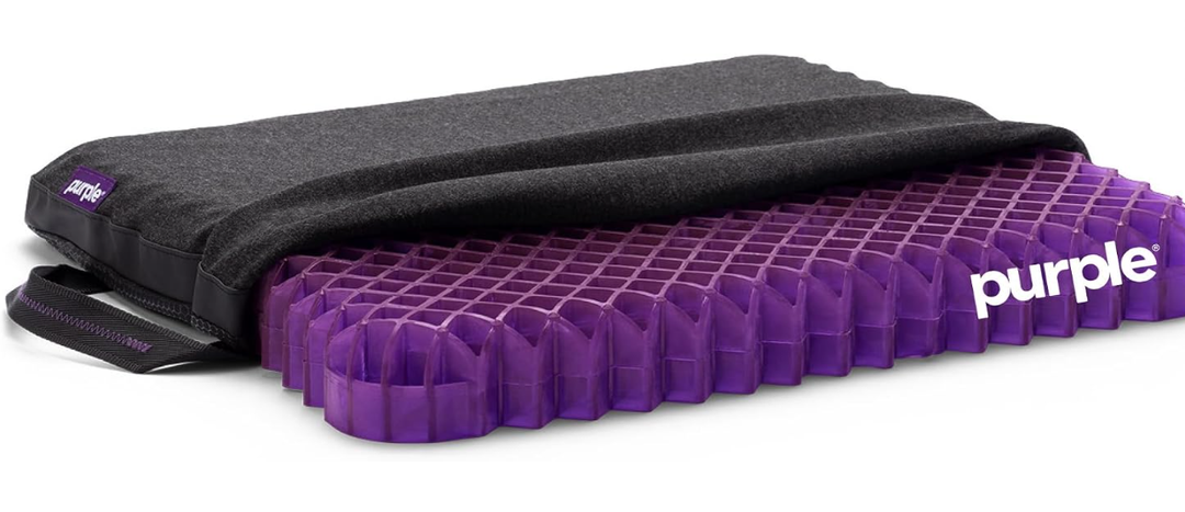 Purple Royal Seat Cushion, Portable 2 Inch Gel Seat Cushion, GelFlex Grid
Handles for Car, Office Chair, Stadium - Pressure-Reducing for Hard Seats, Temperature-Neutral, No-Slip - Made in USA
