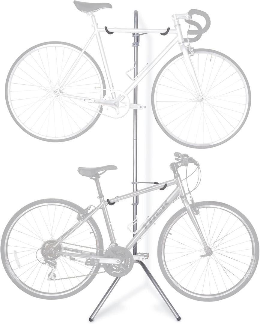 Delta Cycle Two Bike Gravity Pole Stand Garage, 2 Bike Storage Rack, No Drilling Required, Fully Adjustable Vertical Bike Rack for Any Style Bicycle, Leaning Wall Bike Rack Holds Up to 60 lbs