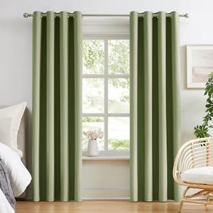Melodieux Blackout Curtains for Bedroom Cotton Textured Curtains 96 inch Length 2 Panels Set Grommet Window Curtains for Living Room Thermal Insulated Privacy 100% Blackout Drapes (Sage, 42 x 96 Inch)